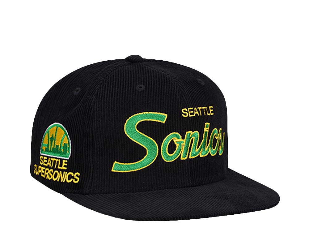 Mitchell & Ness Seattle Supersonics Cord Script Hardwood Classic Snapback Hat