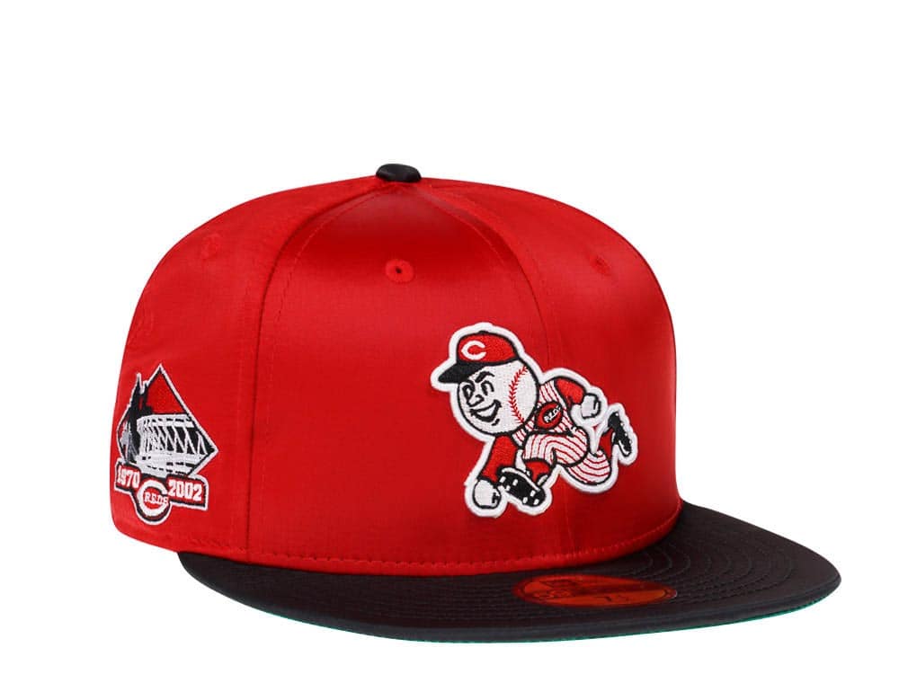 Men's New Era Pink/Green Cincinnati Reds Cooperstown Collection Riverfront  Stadium Passion Forest 59FIFTY Fitted Hat