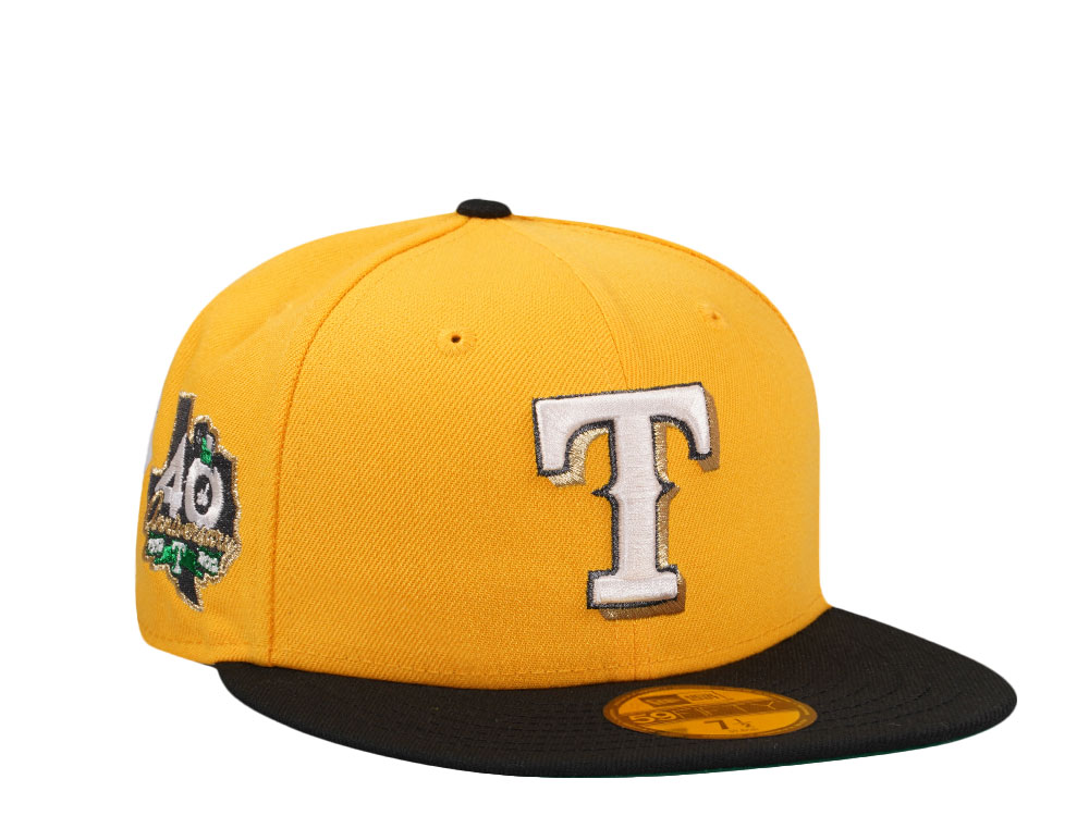 New Era Texas Rangers 40th Anniversary Black Yellow Two Tone Edition  59Fifty Fitted Hat, EXCLUSIVE HATS, CAPS