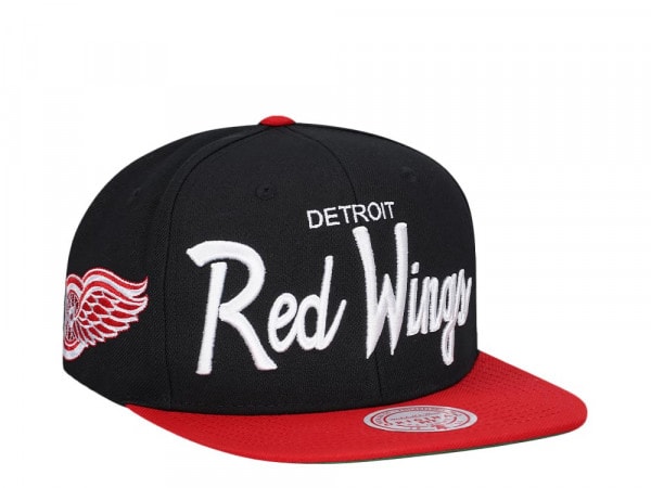 Detroit Red Wings Vintage Script Black/Red Snapback - Mitchell