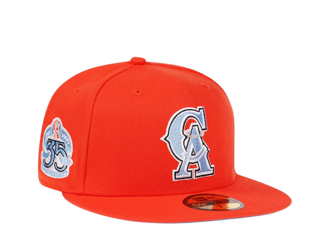 California Angels 35th Anniversary New Era 59FIFTY Fitted Hat (SEASHORE Blue Rust Orange Khaki Under BRIM) 7 1/8