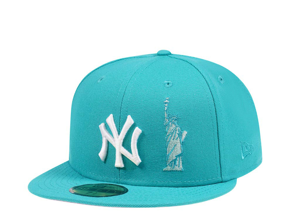 New Era New Cap Pink Icons Yankees NYC 59Fifty Teal Edition York and Fitted